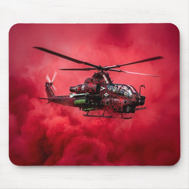 Combat Helicopter Flying Above Massive Flames Mouse Mat (Front)