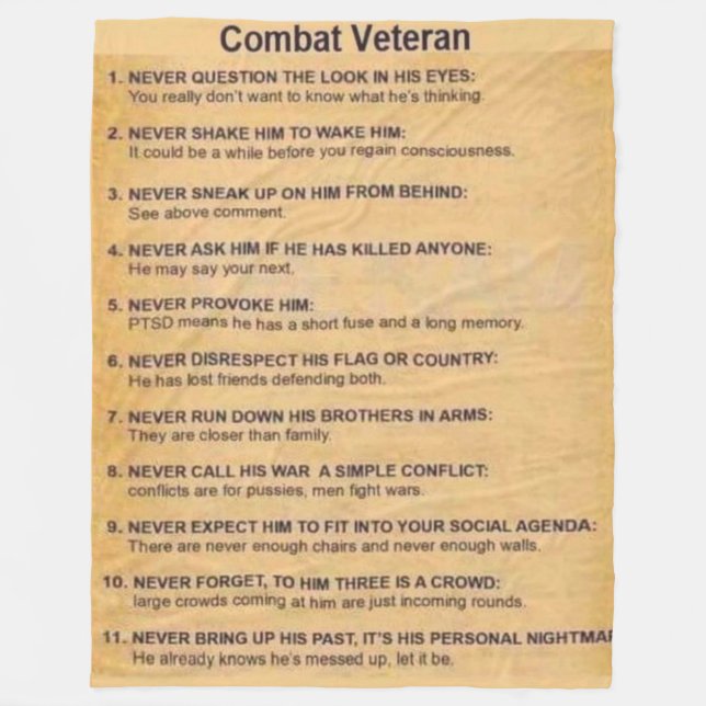 COMBAT VETERAN FLEECE BLANKET (Front)