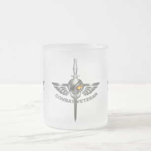 Combat Veteran-Wicked Winged Skull with Dagger Frosted Glass Coffee Mug