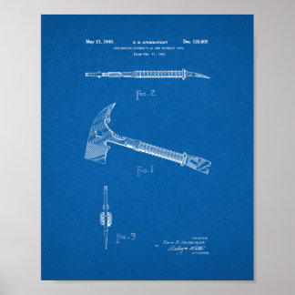 Combination Fireman's Axe And Wrecking Tool Patent Poster