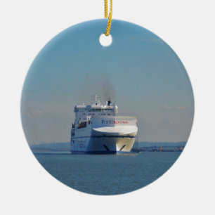 Combined Ferry And Container Ship Ceramic Tree Decoration
