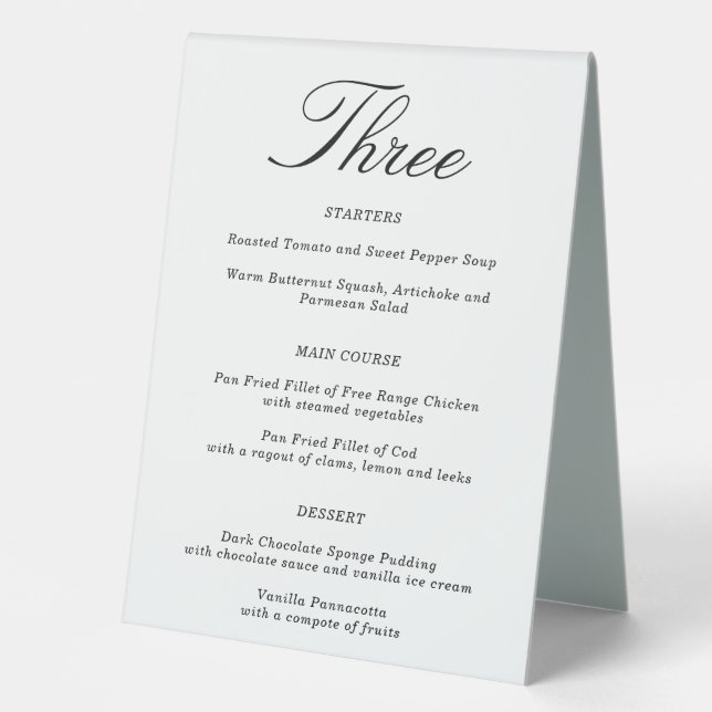 Combined Wedding Table Number & Menu | Table 3 (Front)