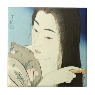 Combing Her Hair (Beautiful Asian Woman) (Kotondo) Tile