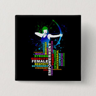 Combo Female Archer and Strong Women Word Cloud 15 Cm Square Badge