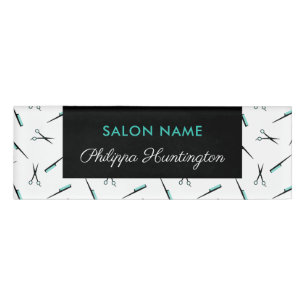Combs & Scissors Pattern - Hair Stylist - Add Name Tag