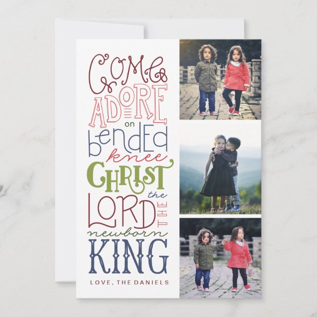 Come Adore Hand Lettered Photo Christmas Card (Front)