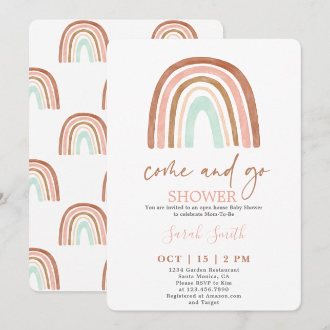 Come and Go Rainbow Baby Shower girl Invitation (Front/Back)
