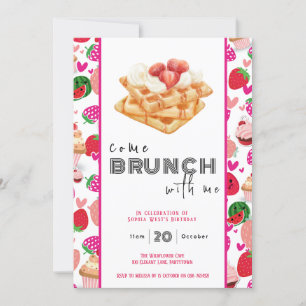 Come Brunch With Me white pink birthday invitation