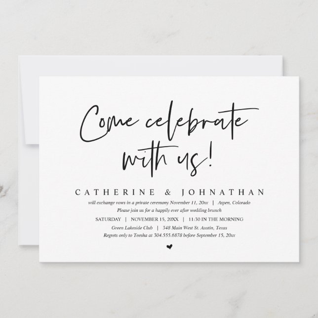 Come Celebrate With Us, Wedding Elopement Brunch Invitation (Front)