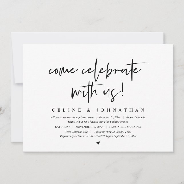 Come Celebrate With Us, Wedding Elopement Brunch Invitation (Front)