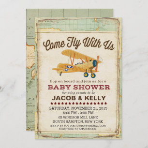 Come Fly Baby Shower Aeroplane Travel Invitation