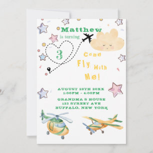 Come Fly With Me Aeroplanes Boy Birthday Party  Announcement
