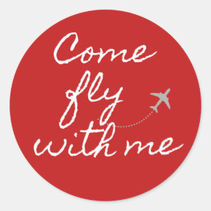 Come fly with me white/red minimalist sticker