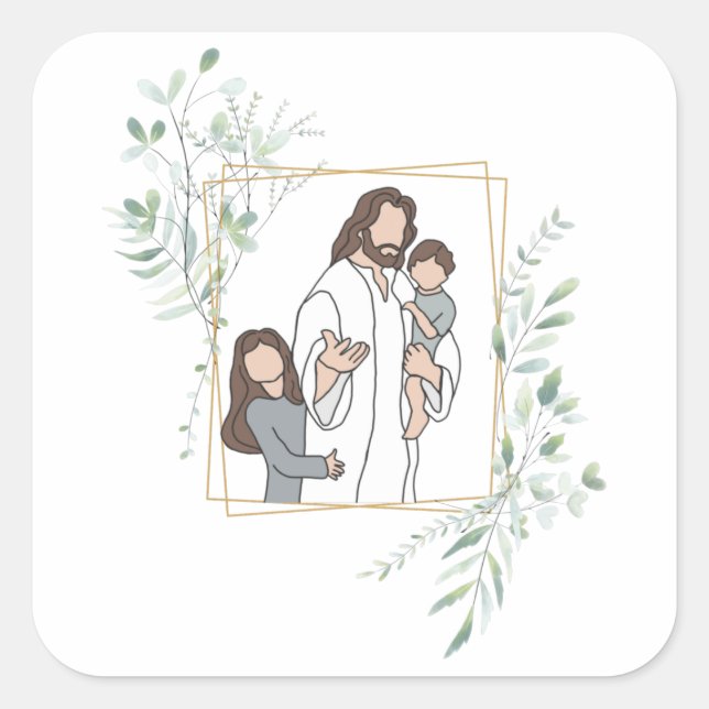 Come, Follow Me - Jesus with Children Square Sticker (Front)