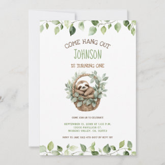 Come Hang Out Sloth Party Birthday Invitation