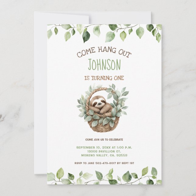 Come Hang Out Sloth Party Birthday  Invitation (Front)