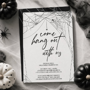 Come Hang Out Spiderweb Black and White Halloween Invitation