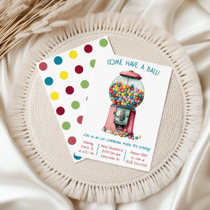 Come Have a Ball! Retro Bubble Gum Birthday Party Invitation