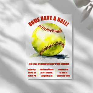 Come Have a Ball! Softball Themed Birthday Party Invitation