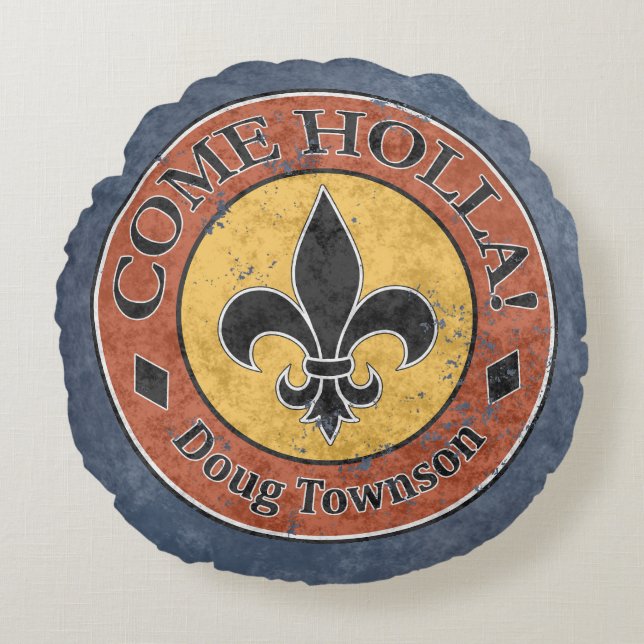 Come Holla! Fleur-de-lis Circle Logo Round Cushion (Front)