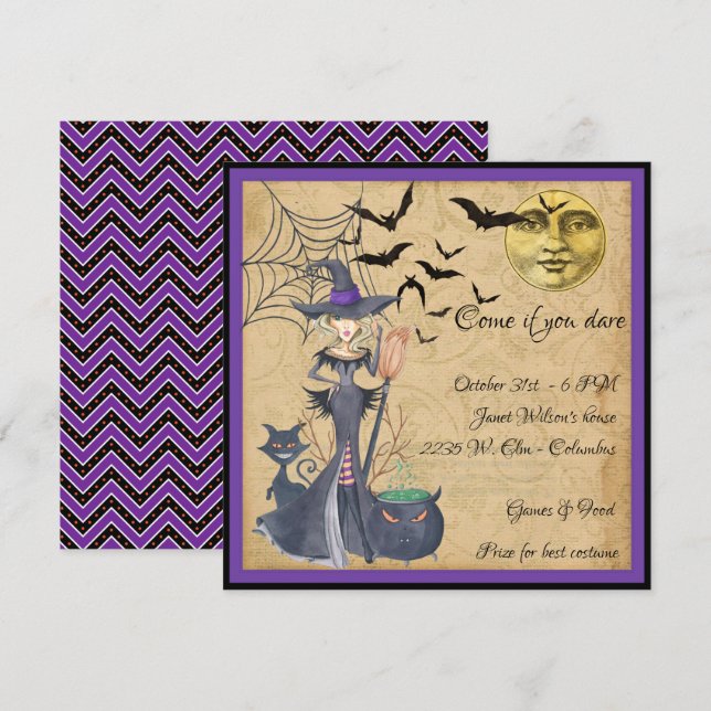 Come if You Dare Witch Halloween Party Invitation (Front/Back)
