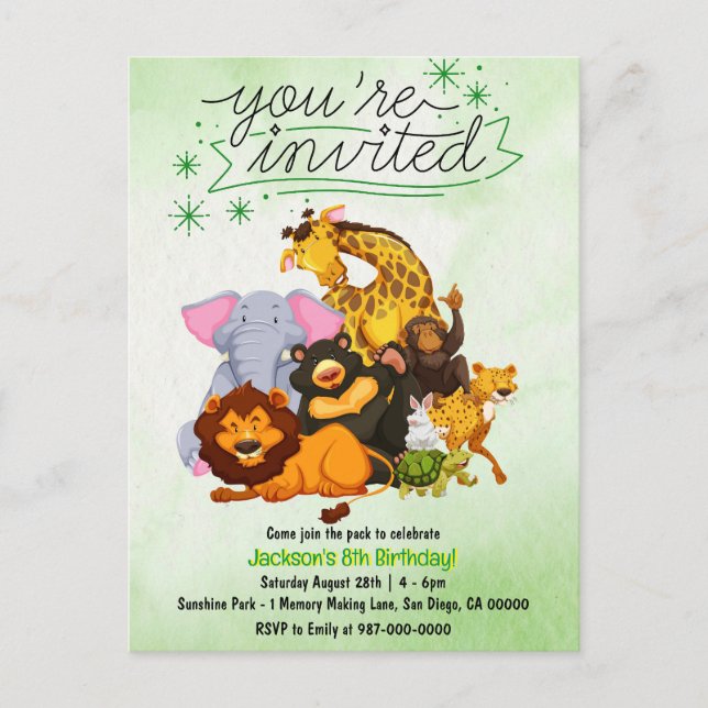 Come Join The Pack Safari Animal Party Invitation Postcard (Front)