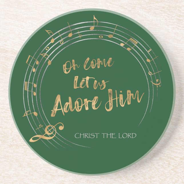 COME LET US ADORE HIM Christmas Hymn Elegant Stone Coaster (Front)
