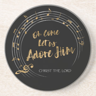 COME LET US ADORE HIM Christmas Hymn Elegant Stone Coaster