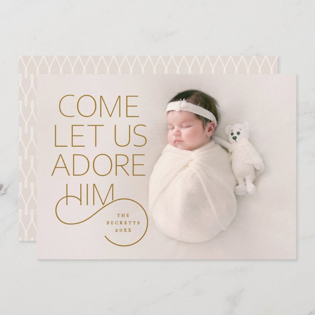 Come Let Us Adore Him full-bleed Christmas photo  Invitation (Front/Back)