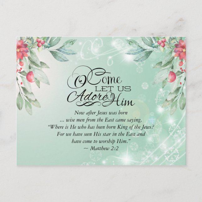 Come Let us Adore Him Matthew 2:2 Bible Christmas Postcard (Front)