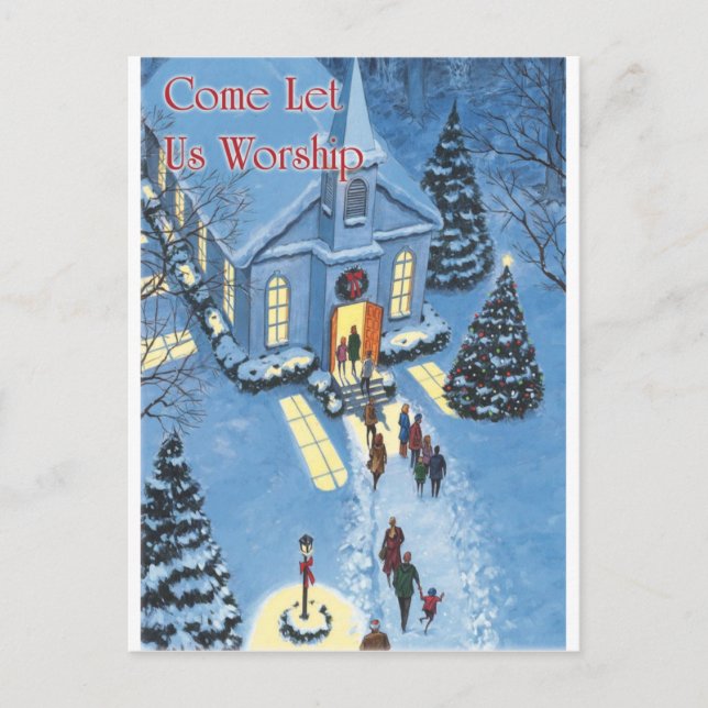 Come Let Us Worship Christmas Church Holiday Postcard (Front)