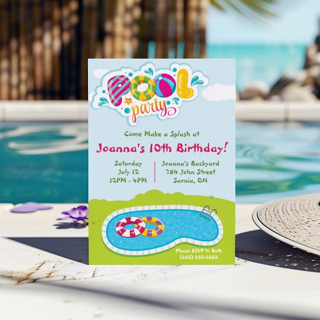 Come make a splash!  Pool Party Birthday Party Invitation (Creator Uploaded)