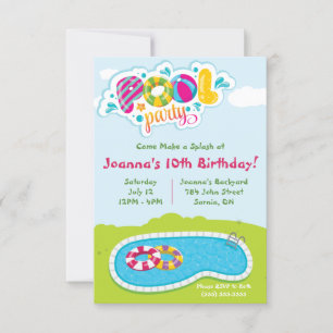 Come make a splash!  Pool Party Birthday Party Invitation