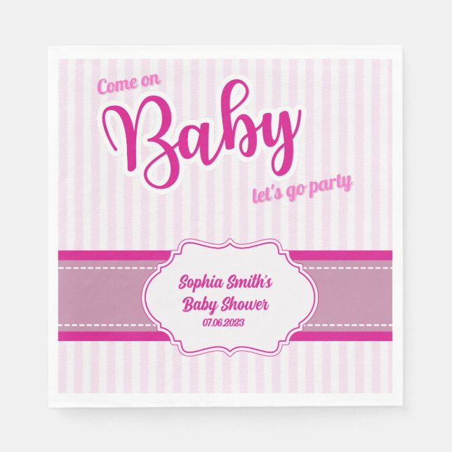 Come on Baby Lets Go Party Pink and Black Doll Napkin (Front)