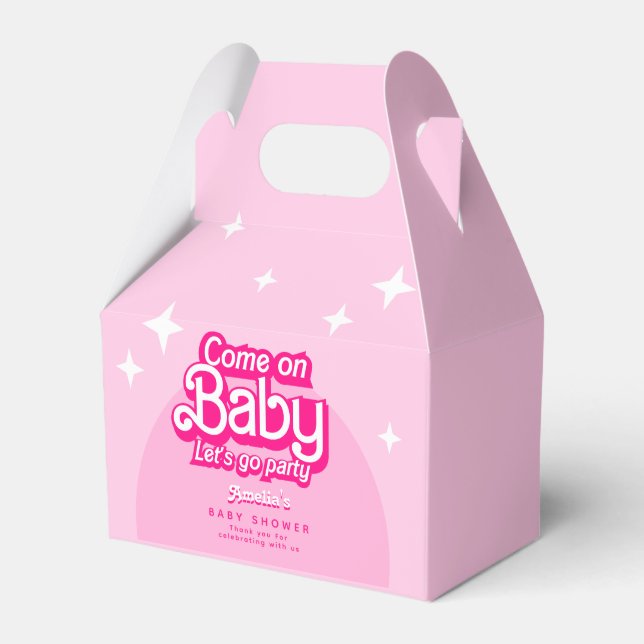 Come On Baby Let's Go Party pink Baby Shower Favour Box (Front Side)