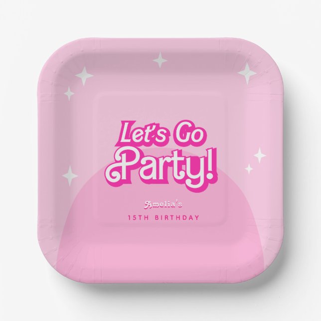 Come On Baby Let's Go Party pink Birthday  Paper Plate (Front)