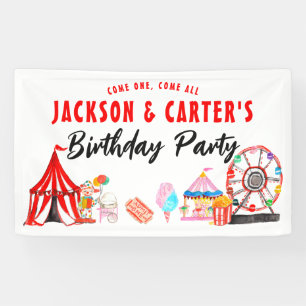 Come One All Carnival Circus Kids Joint Birthday Banner