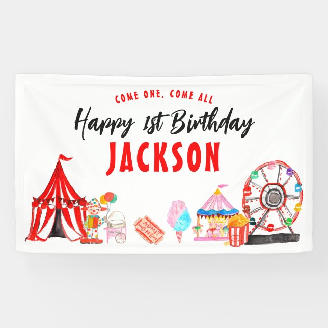 Come One All Carnival Circus Show Kids Birthday Banner (Horizontal)