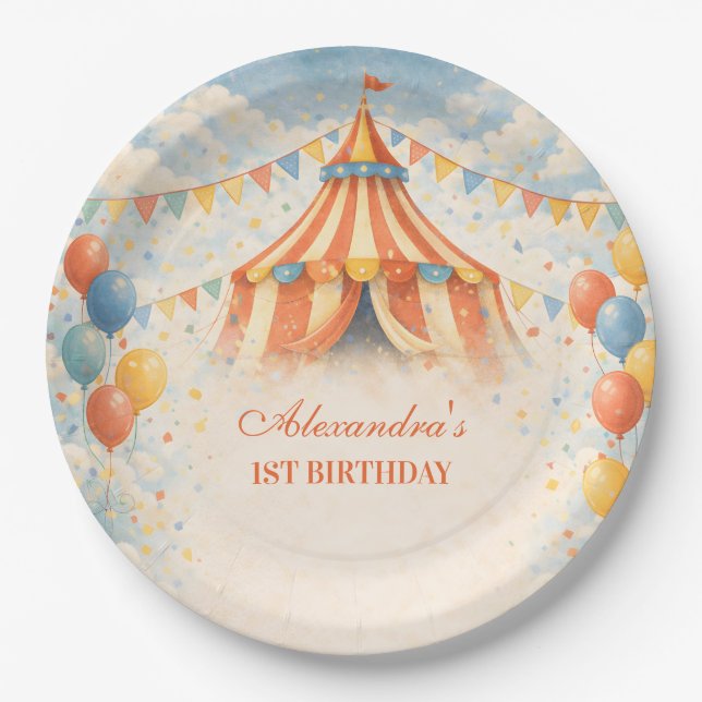 Come One Come All Circus Birthday Paper Plate (Front)