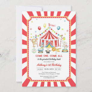 Come One Come All Circus Boy Birthday Invitation