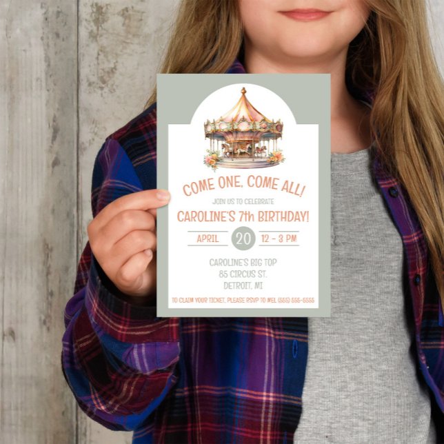 Come One, Come All! Circus Carousel Birthday Party Invitation (Creator Uploaded)