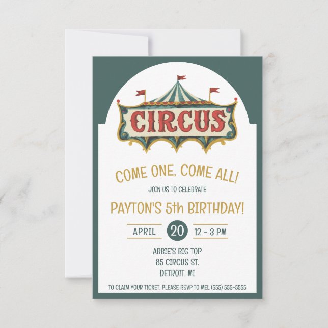 Come One, Come All!  Circus Tent Birthday Party Invitation (Front)