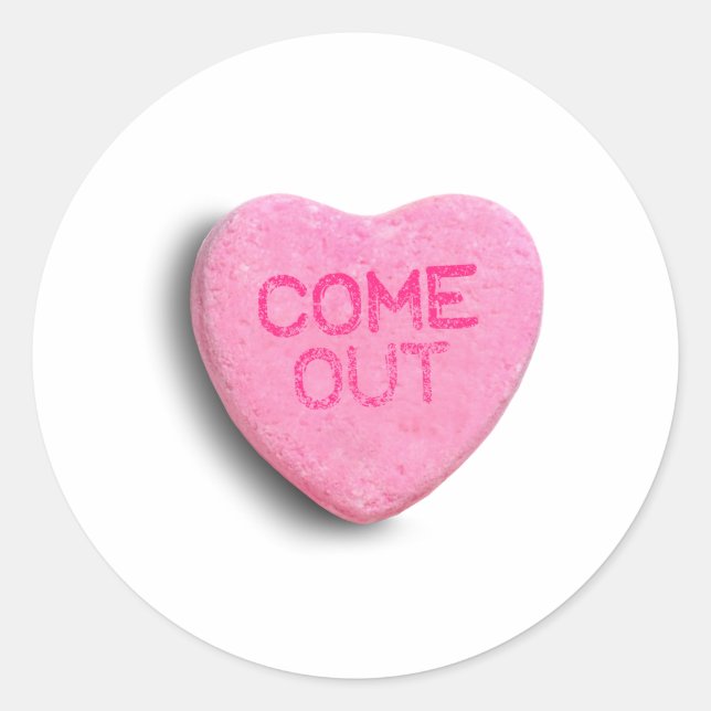 Come Out Candy Heart Classic Round Sticker (Front)