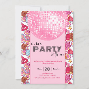 Come Party With Me pink birthday invitation