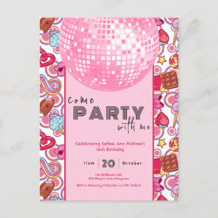 Come Party With Me pink birthday invitation Postcard