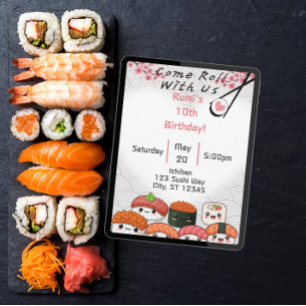 Come Roll With Us Sushi birthday  Invitation
