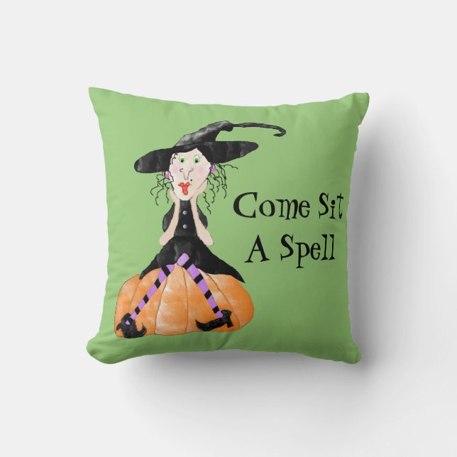 Come Sit A Spell Witch Halloween Pillow (Front)