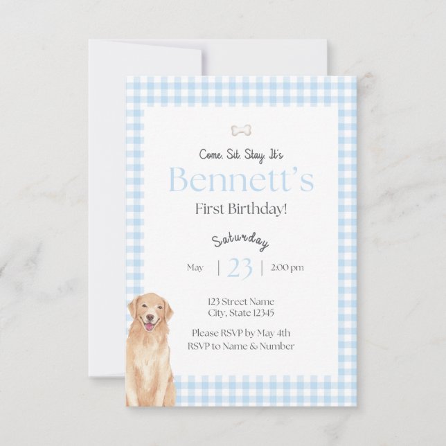 Come Sit Stay Birthday Invitation (Front)