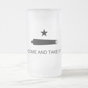 Come & Take It! Texas State battle Flag Frosted Glass Beer Mug