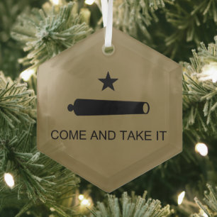 Come & Take It! Texas State battle Flag Glass Tree Decoration